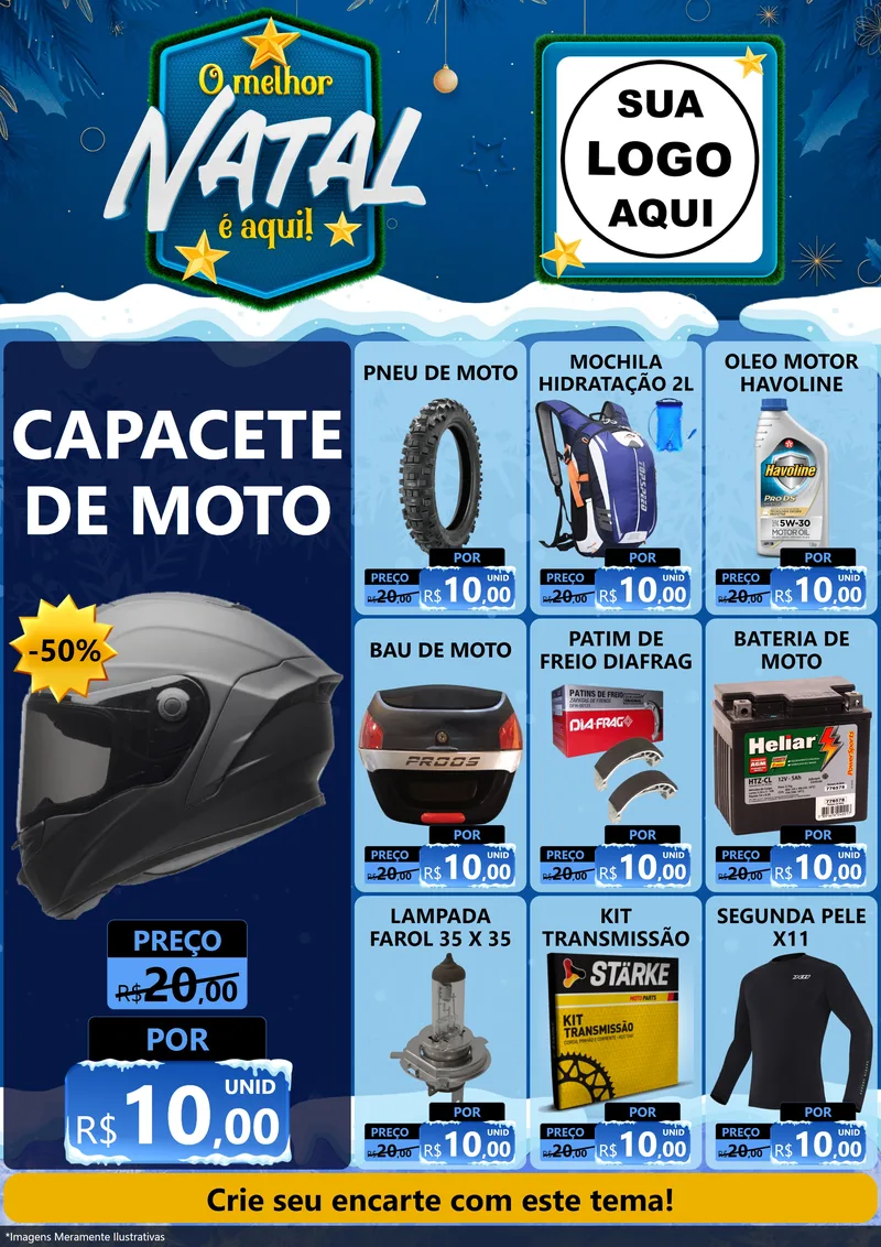 Modelo de Encarte para Encarte A4 Vertical com o tema O Melhor Natal É Aqui! para Moto peças