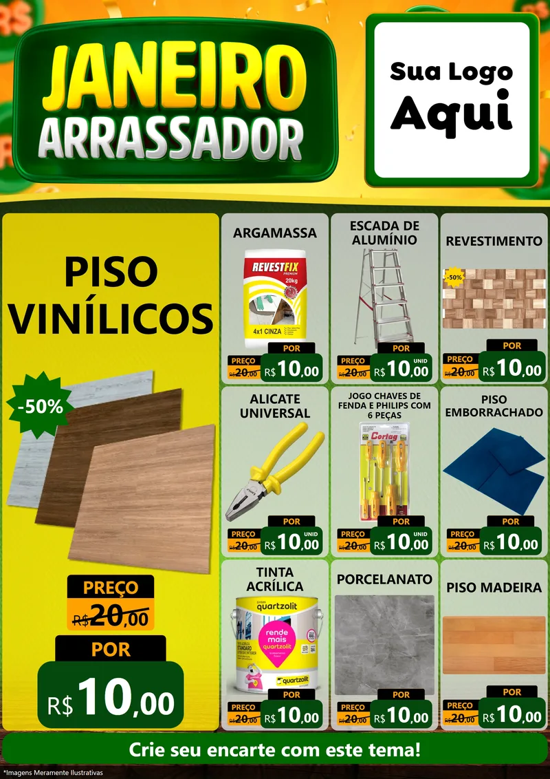 Modelo de Encarte para Encarte A4 Vertical com o tema Janeiro Arrasador para Material para Construção
