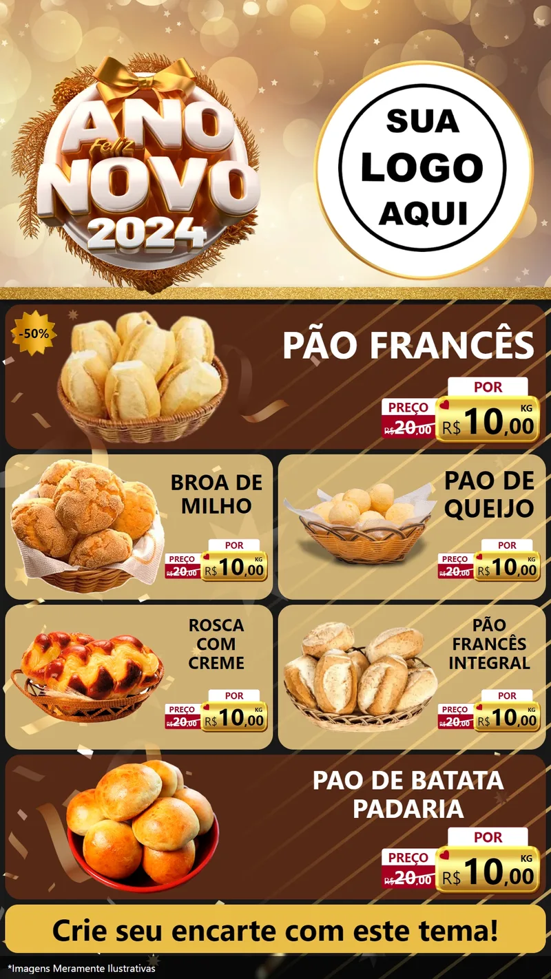 Modelo de TV para TV Vertical com o tema Feliz Ano Novo 2027 para Padaria