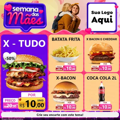 Modelo de Rede Social para Feed Facebook com o tema Semana das Mães para Hamburgueria