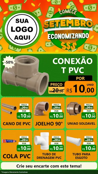 Modelo de Rede Social para Stories com o tema Comece Setembro Economizando para Tubos e conexões