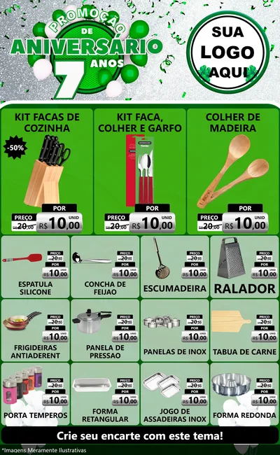 Modelo de Encarte para Encarte Grande com o tema Promoção de Aniversário - 7 Anos para Utilidades Domésticas