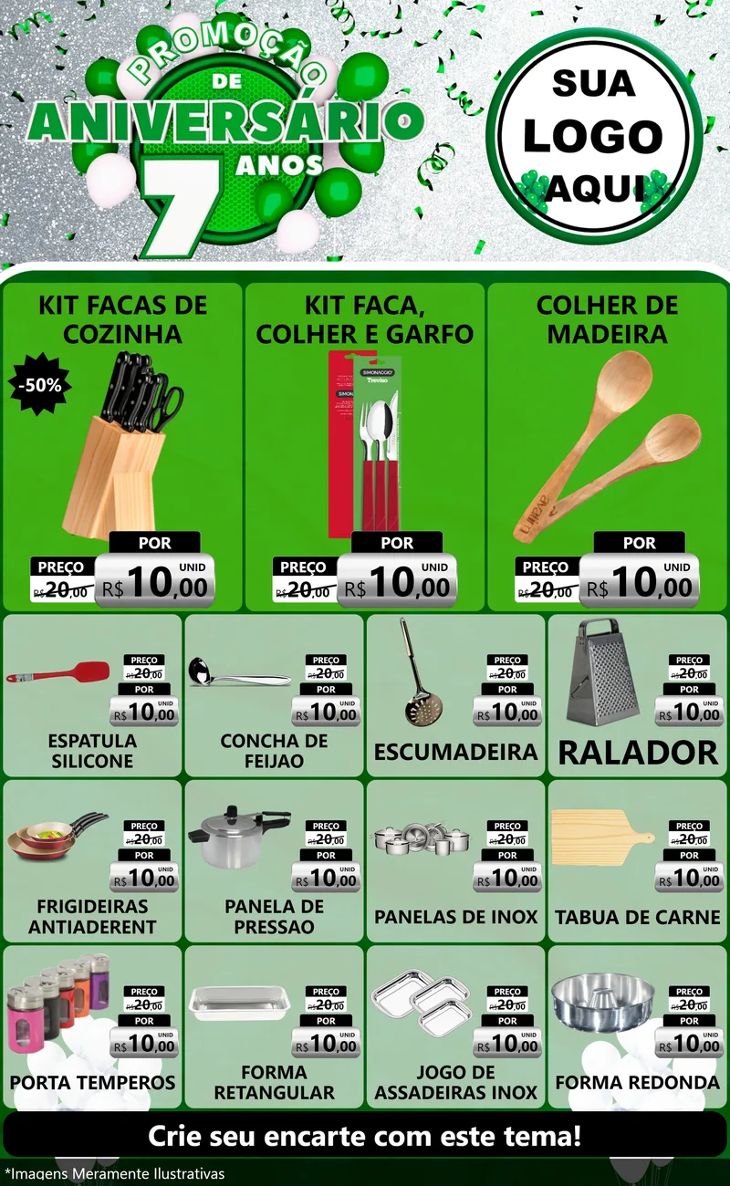 Modelo de Encarte para Encarte Grande com o tema Promoção de Aniversário - 7 Anos para Utilidades Domésticas
