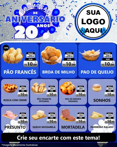 Modelo de Rede Social para Feed Instagram com o tema Promoção de Aniversário - 20 Anos para Padaria