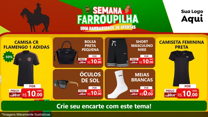 Modelo de TV para TV Horizontal com o tema Semana Farroupilha - Uma Barbaridade de Ofertas para Roupas e acessórios
