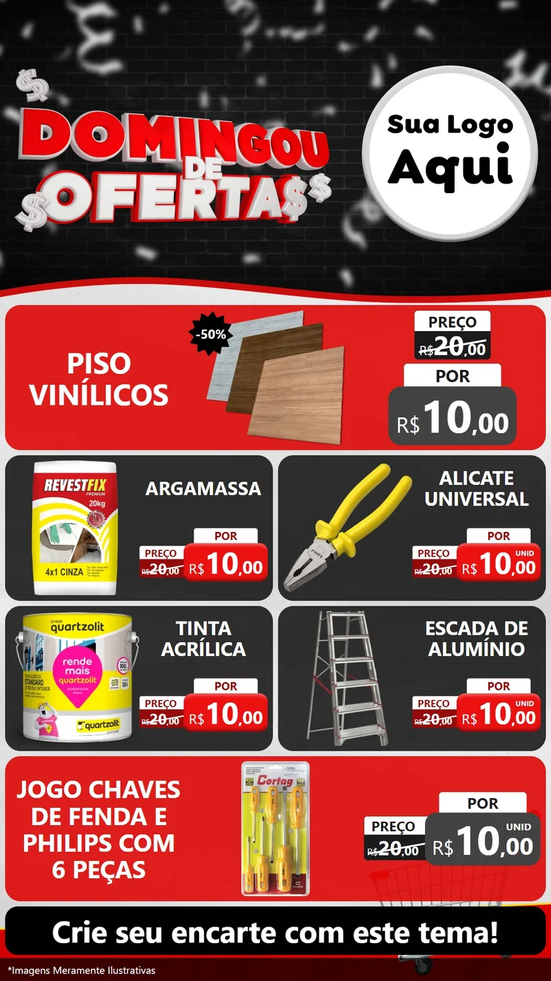 Modelo de TV para TV Vertical com o tema Domingou de Ofertas para Material para Construção
