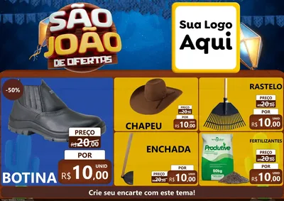 Modelo de Encarte para Encarte A4 Horizontal com o tema São João Ofertas Imbatíveis! - Junina para Agropecuária