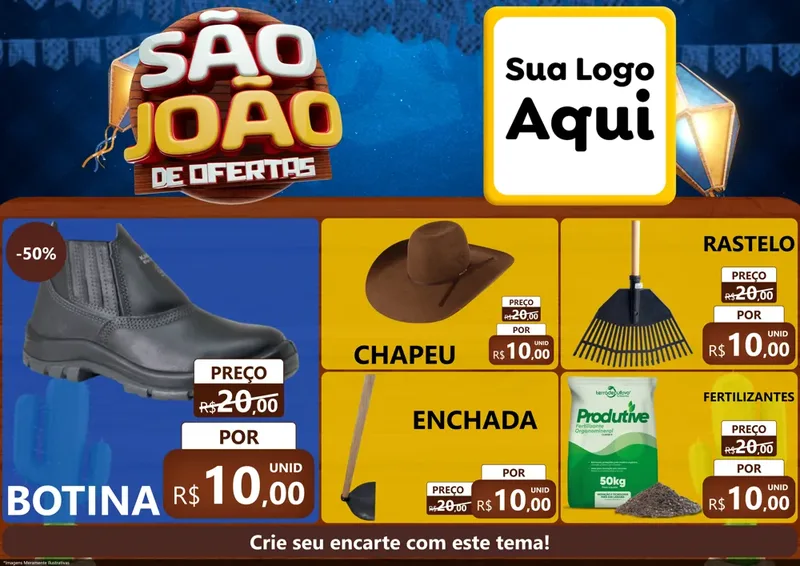 Modelo de Encarte para Encarte A4 Horizontal com o tema São João Ofertas Imbatíveis! - Junina para Agropecuária