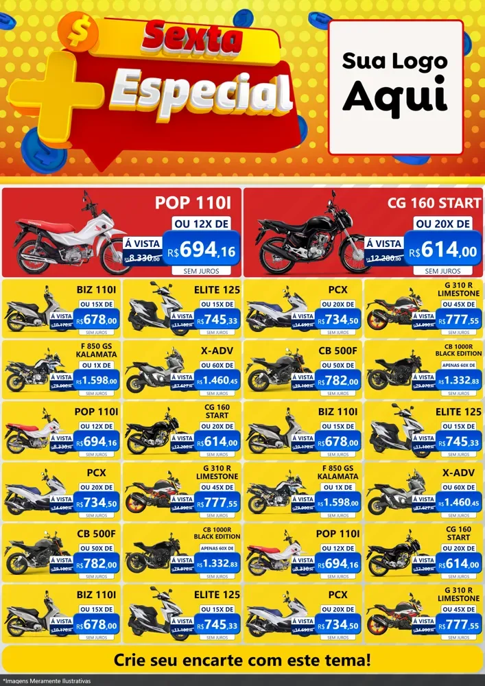 Modelo de Encarte para Encarte A4 Vertical com o tema Sexta Mais Especial para Concessionaria de Motos