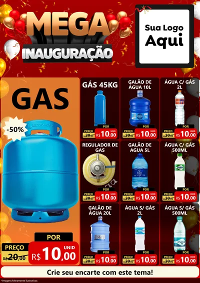 Modelo de Encarte para Encarte A4 Vertical com o tema Mega Inauguração para Água e gás