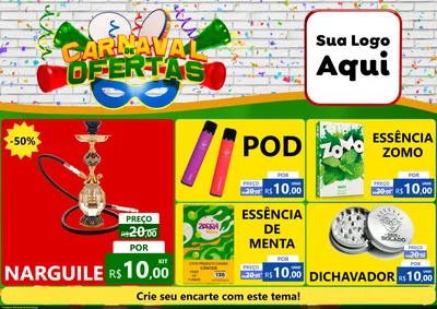 Modelo de Encarte para Encarte A4 Horizontal com o tema Carnaval de Ofertas para Tabacaria