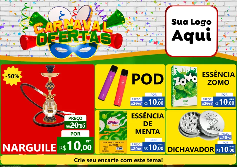Modelo de Encarte para Encarte A4 Horizontal com o tema Carnaval de Ofertas para Tabacaria