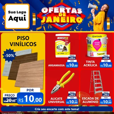 Modelo de Rede Social para Feed Facebook com o tema Ofertas de Janeiro para Material para Construção