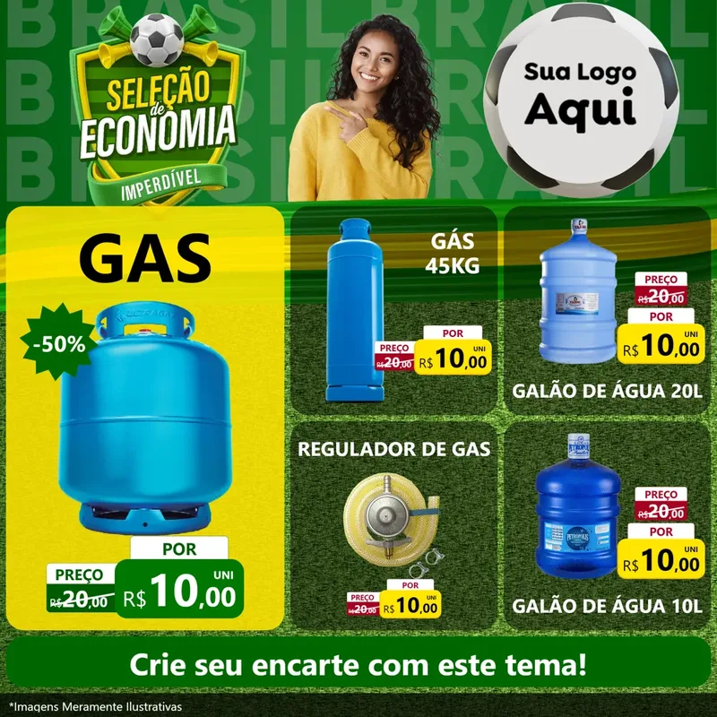 Modelo de Rede Social para Feed Facebook com o tema Seleção de Economia - Copa para Água e gás