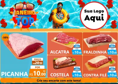 Modelo de Encarte para Encarte A4 Horizontal com o tema Janeiro Top para Açougue