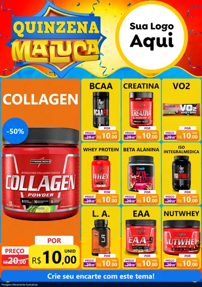 Modelo de Encarte para Encarte A4 Vertical com o tema Quinzena Maluca para Suplementos alimentares