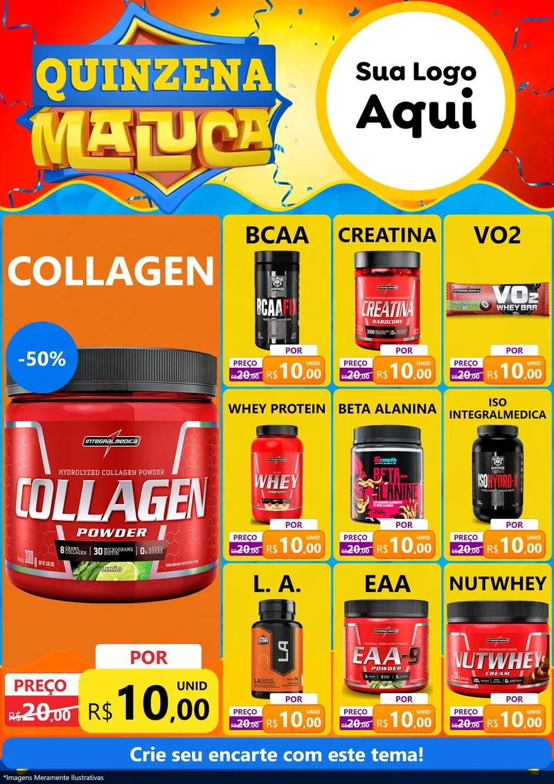 Modelo de Encarte para Encarte A4 Vertical com o tema Quinzena Maluca para Suplementos alimentares