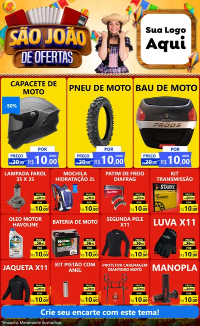 Modelo de Encarte para Encarte Grande com o tema São João de Ofertas para Moto peças