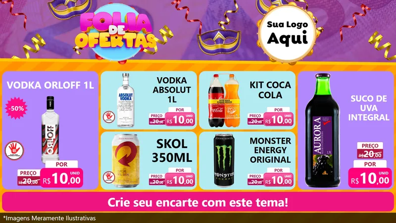 Modelo de TV para TV Horizontal com o tema Folia de Ofertas para Distribuidora de bebidas