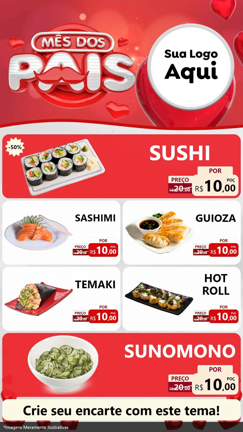 Modelo de TV para TV Vertical com o tema Mês dos Pais para Comida japonesa