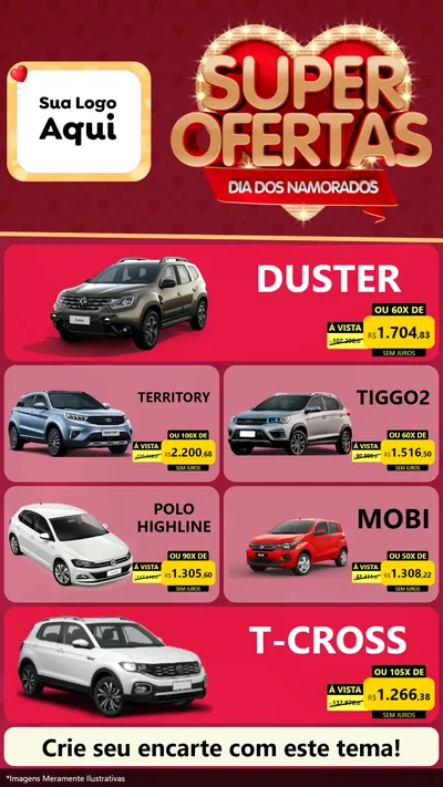Modelo de TV para TV Vertical com o tema Dia dos Namorados para Concessionaria de Carros
