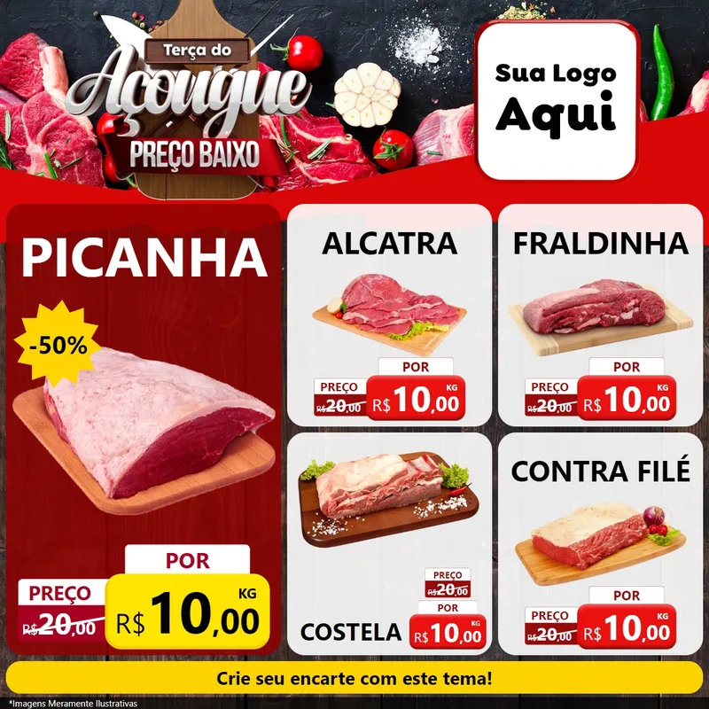 Modelo de Rede Social para Feed Facebook com o tema Terça do Açougue Preço Baixo para Açougue