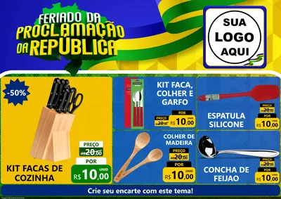 Modelo de Encarte para Encarte A4 Horizontal com o tema Feriado da Proclamação da República para Utilidades Domésticas