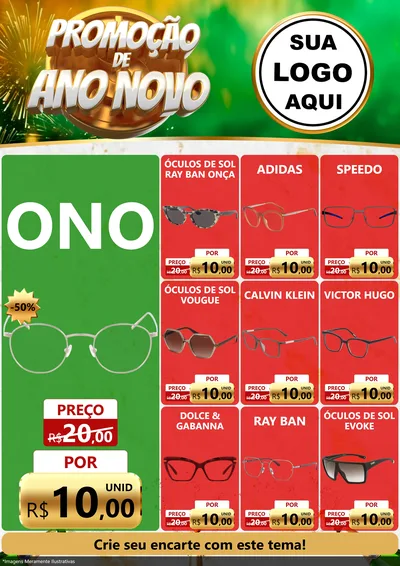 Modelo de Encarte para Encarte A4 Vertical com o tema Promoção de Ano Novo para Óticas