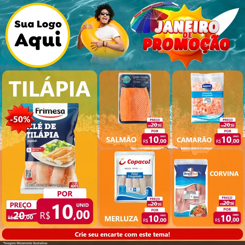 Modelo de Rede Social para Feed Facebook com o tema Janeiro de Promoção para Peixaria