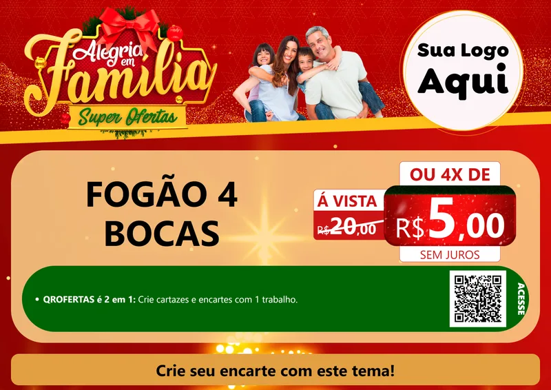 Modelo de Cartaz para Cartaz A4 Horizontal com o tema Alegria em Família Super Ofertas - Natal para Móveis e Eletro