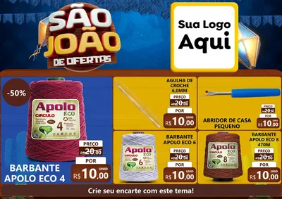 Modelo de Encarte para Encarte A4 Horizontal com o tema São João Ofertas Imbatíveis! - Junina para Armarinho e Aviamentos