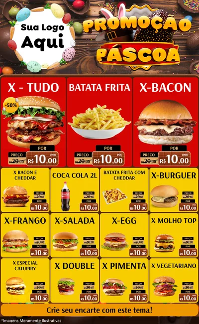 Modelo de Encarte para Encarte Grande com o tema Promoção Páscoa para Hamburgueria