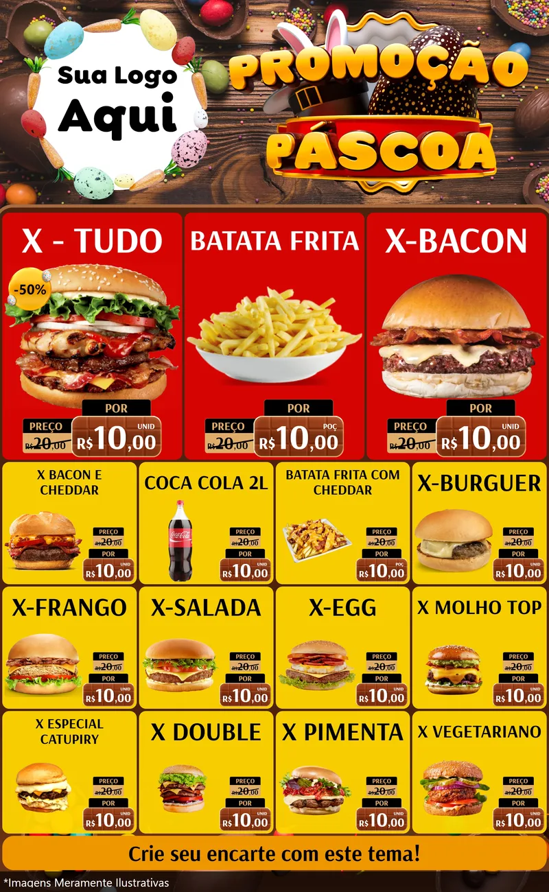Modelo de Encarte para Encarte Grande com o tema Promoção Páscoa para Hamburgueria