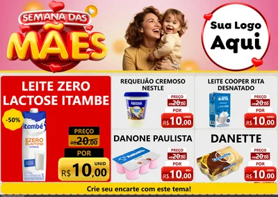 Modelo de Encarte para Encarte A4 Horizontal com o tema Semana das Mães para Frios e Laticínios