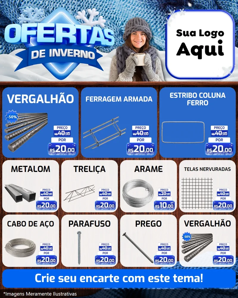 Modelo de Rede Social para Feed Instagram com o tema Ofertas de Inverno para Ferragens