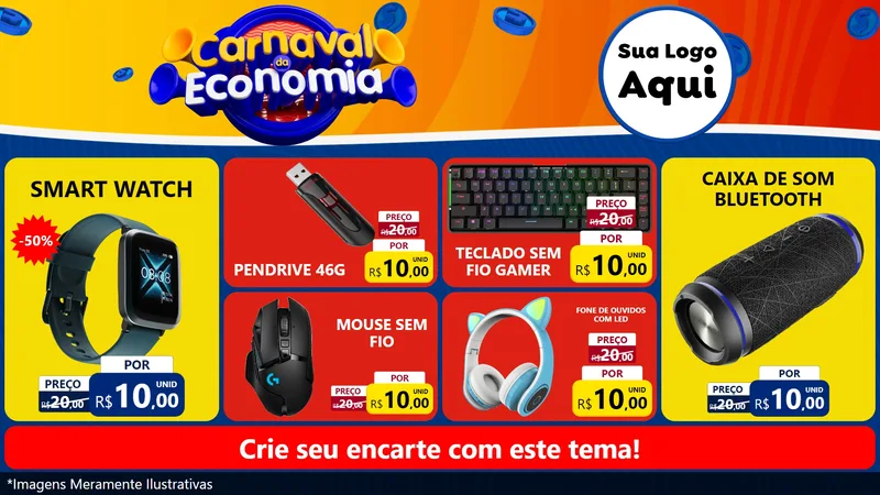 Modelo de TV para TV Horizontal com o tema Carnaval da Economia para Informática