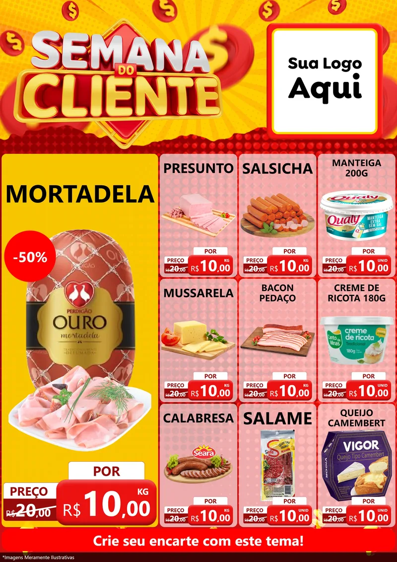 Modelo de Encarte para Encarte A4 Vertical com o tema Semana do Cliente para Frios e Laticínios