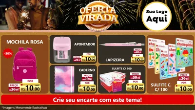 Modelo de TV para TV Horizontal com o tema Oferta da Virada para Papelaria
