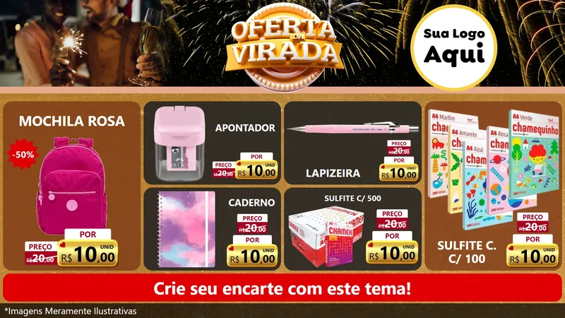 Modelo de TV para TV Horizontal com o tema Oferta da Virada para Papelaria