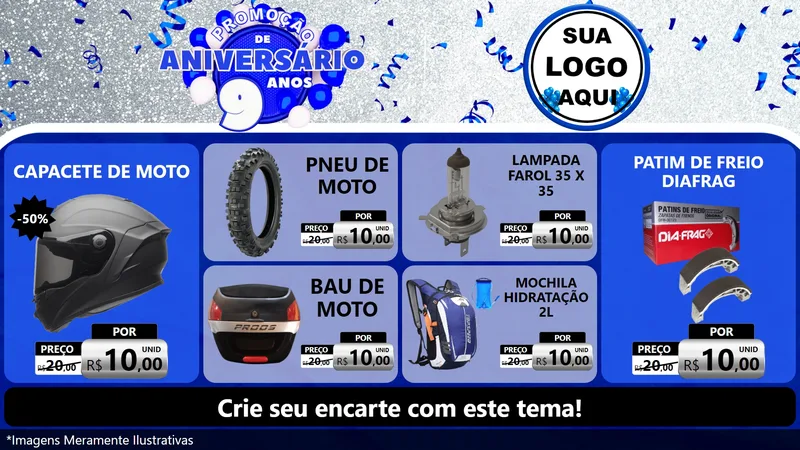 Modelo de TV para TV Horizontal com o tema Promoção de Aniversário - 9 Anos para Moto peças