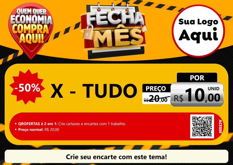 Modelo de Cartaz para Cartaz A4 Horizontal com o tema Fecha Mês para Hamburgueria