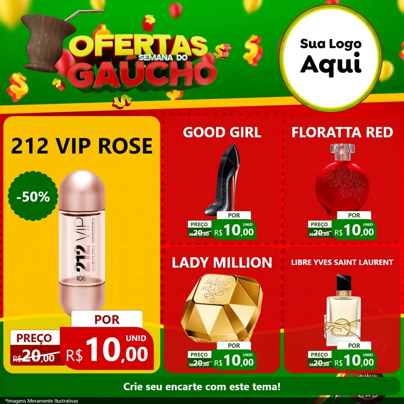 Modelo de Rede Social para Feed Facebook com o tema Ofertas Semana Do Gaúcho para Perfumes