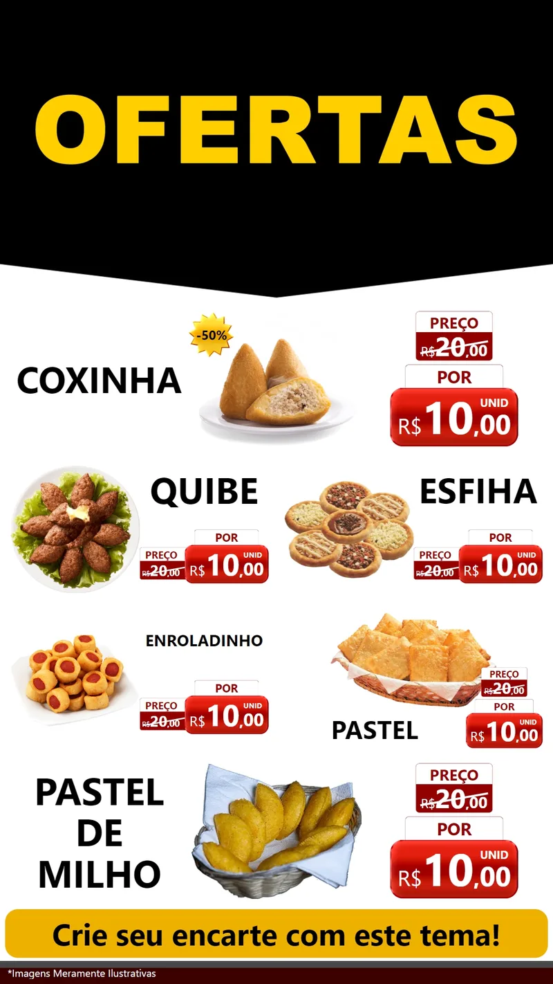 Modelo de TV para TV Vertical com o tema Ofertas Preto e Vermelho Cartaz para Salgadaria