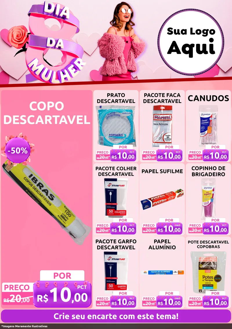 Modelo de Encarte para Encarte A4 Vertical com o tema Dia da Mulher para Embalagens