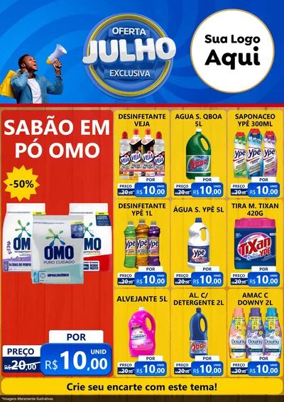 Modelo de Encarte para Encarte A4 Vertical com o tema Oferta Exclusiva, Julho para Produtos de Limpeza