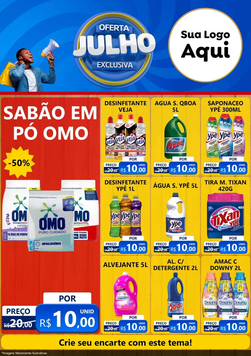Modelo de Encarte para Encarte A4 Vertical com o tema Oferta Exclusiva, Julho para Produtos de Limpeza