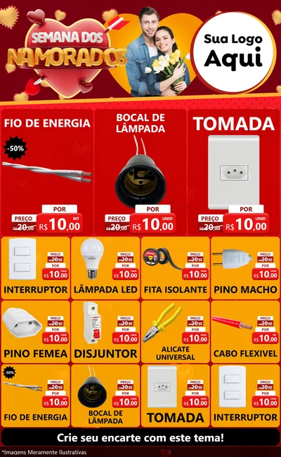 Modelo de Encarte para Encarte Grande com o tema Semana dos Namorados para Materiais Elétricos