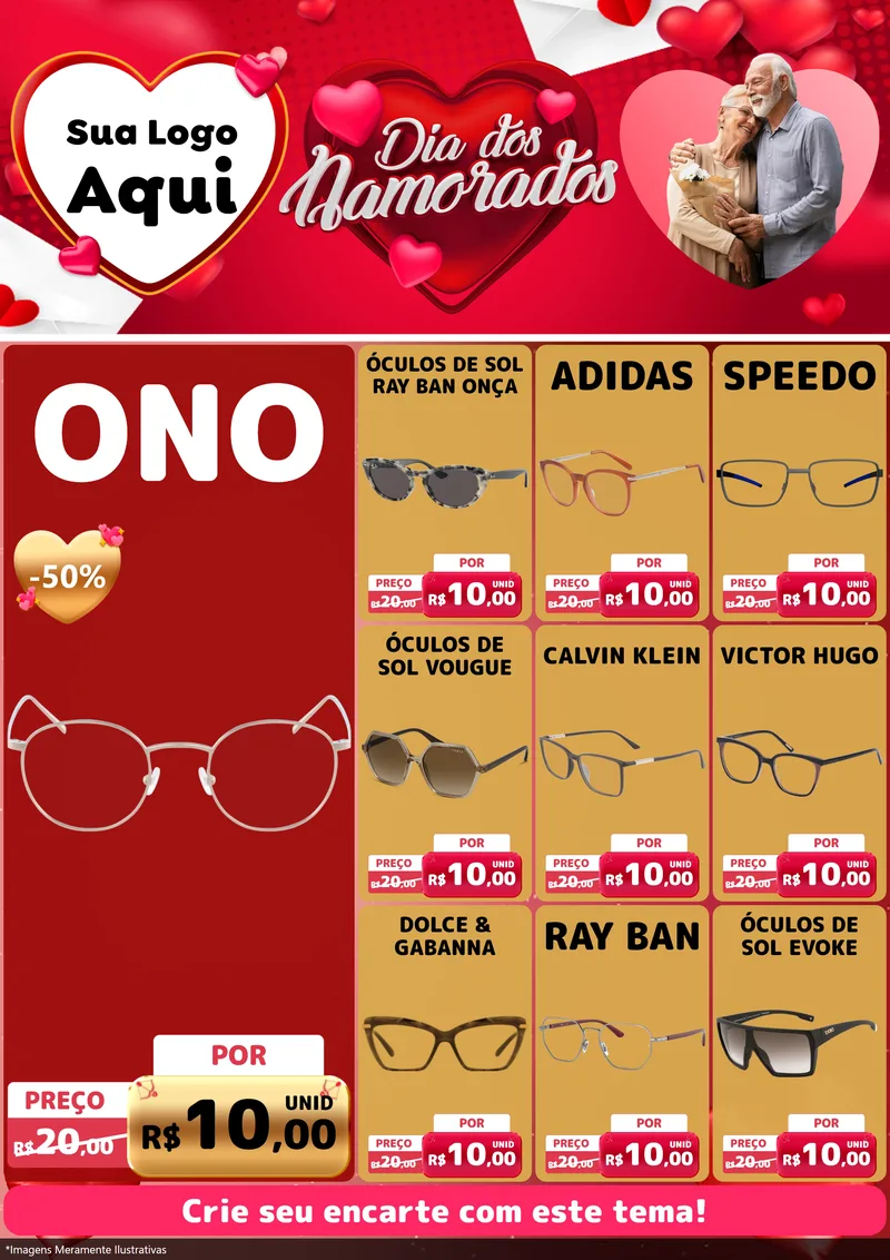 Modelo de Encarte para Encarte A4 Vertical com o tema Dia Dos Namorados para Óticas