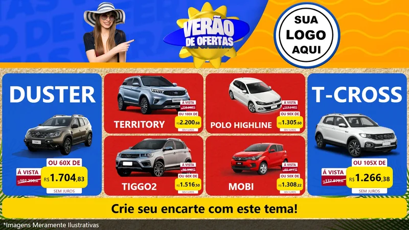 Modelo de TV para TV Horizontal com o tema Verão de Ofertas para Concessionaria de Carros