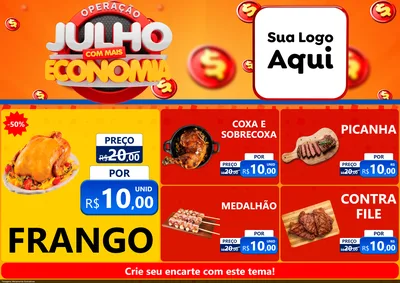 Modelo de Encarte para Encarte A4 Horizontal com o tema Operação Julho Com Mais Economia para Assados